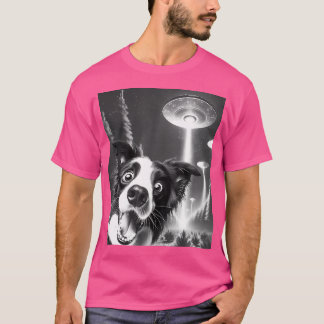 Camiseta Engraçado Borda Collie Alienígena Ufo Tomando Um C