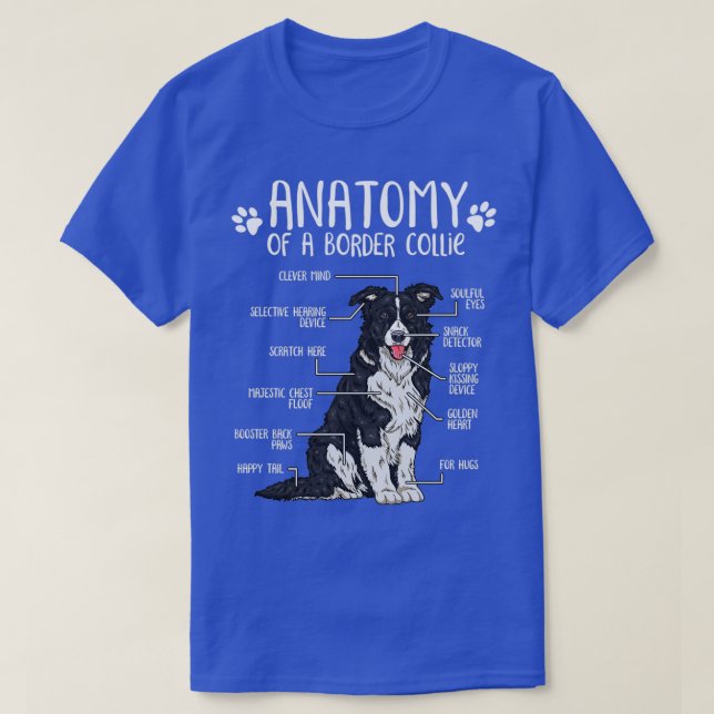 Camiseta Engraçado Borda Collie Anatomia Cachorro Sobressal (Frente do Design)