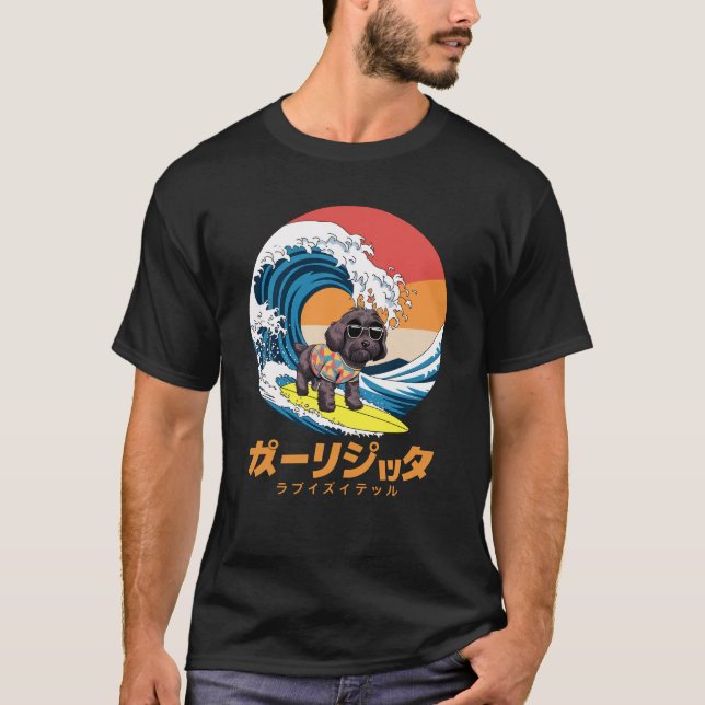 Camiseta Engraçado Bordoodle Japonês Kanagawa Cão-Onda (Frente)