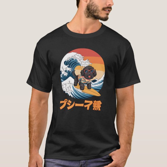 Camiseta Engraçado Bordoodle Japonês Kanagawa Cão-Onda (Frente)