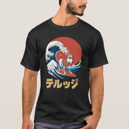 Camiseta Engraçado Borzoi Japonês Kanagawa Cachorro