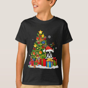 Camiseta Engraçado Boston Terrier Árvore de Natal Light Dog