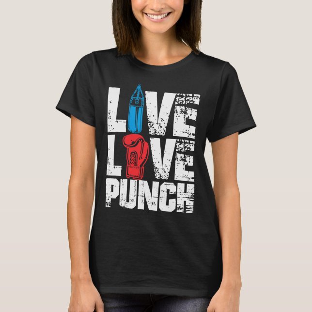 Camiseta Engraçado Boxando, Tee Live Love Punch (Frente)