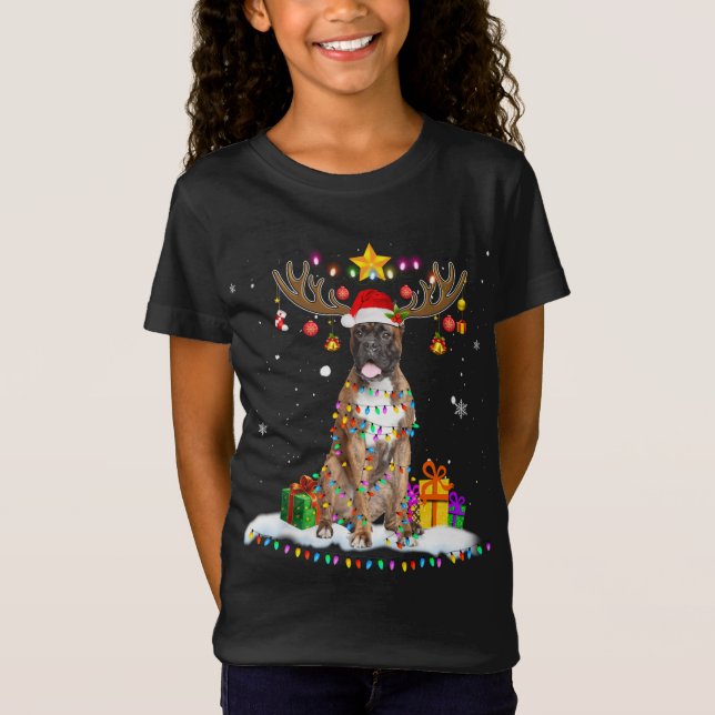 Camiseta Engraçado Boxer Cão-de-Natal-Reindet (Frente)