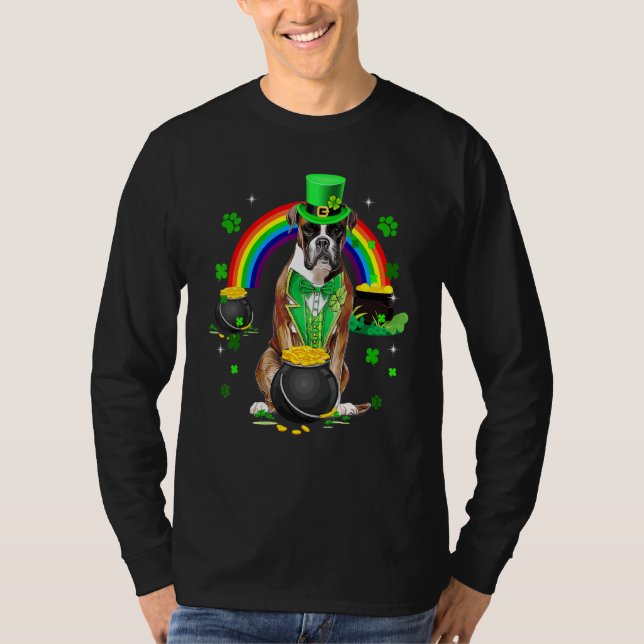Camiseta Engraçado Boxer Leprechaun Shamrock Dia de São Pat (Frente)