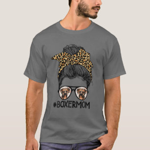 Camiseta Engraçado Boxer Mãe Leopard Mensagem Bun Boxer Lov