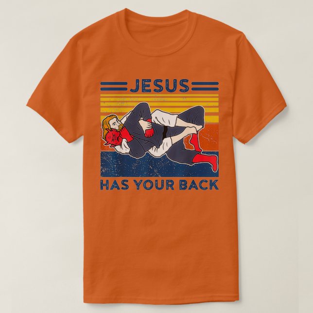 Camiseta Engraçado brasileiro Jiu Jitsu Jesus tem as costas (Frente do Design)