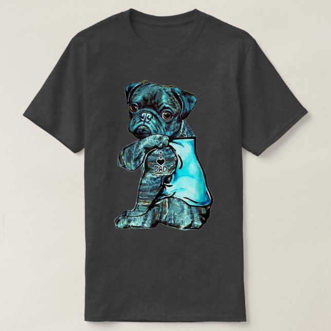 Camiseta Engraçado Brindle Pug Dog Eu Adoro Tatto Pai Brind (Frente do Design)