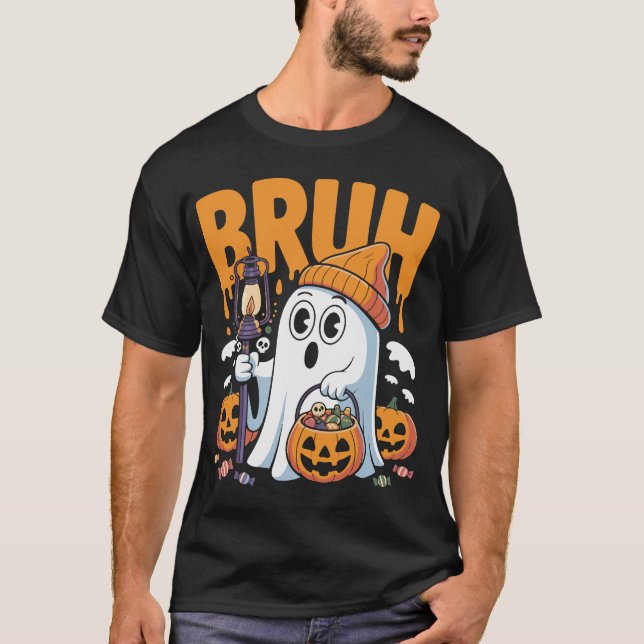 Camiseta Engraçado Bruh Ghost Costume para Casais - Cute Ha (Frente)