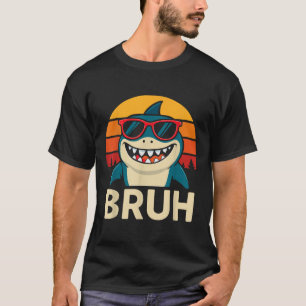 Camiseta Engraçado Bruh Shark Com Sungles Meme