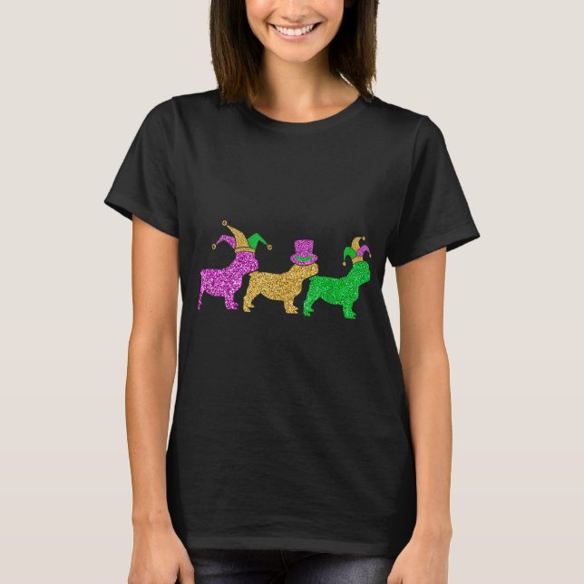 Camiseta Engraçado Buldogue Francês Cachorro Mardi Gras Par (Frente)