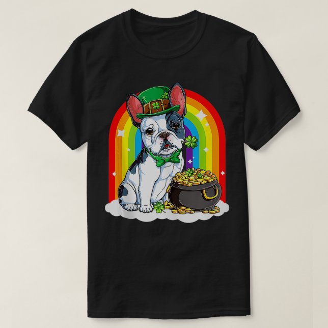 Camiseta Engraçado Buldogue Francês Dog Gold Pot St Patrick (Frente do Design)
