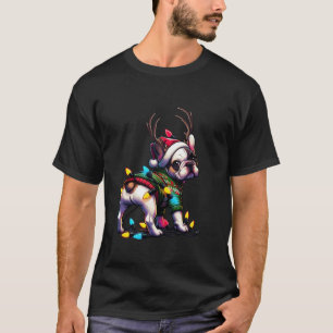 Camiseta Engraçado Buldogue Francês Natal Santa Hat Light R