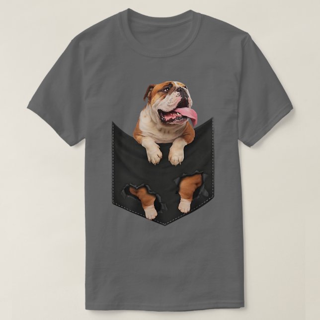 Camiseta Engraçado Buldogue Inglês no seu Bolso para Cães A (Frente do Design)
