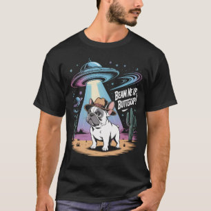 Camiseta Engraçado Bulldog Francês OVNI Abdução de Alieníge