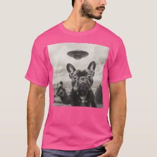 Camiseta Engraçado Bulldog Francês Selfie Alienígena Ufo Gi