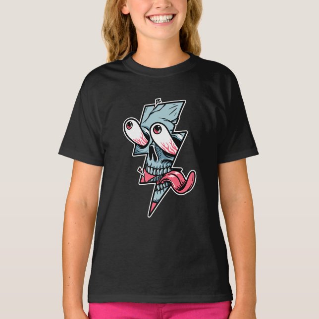 Camiseta Engraçado Cabeça De Cabeça E Forma De Relâmpago (Frente)