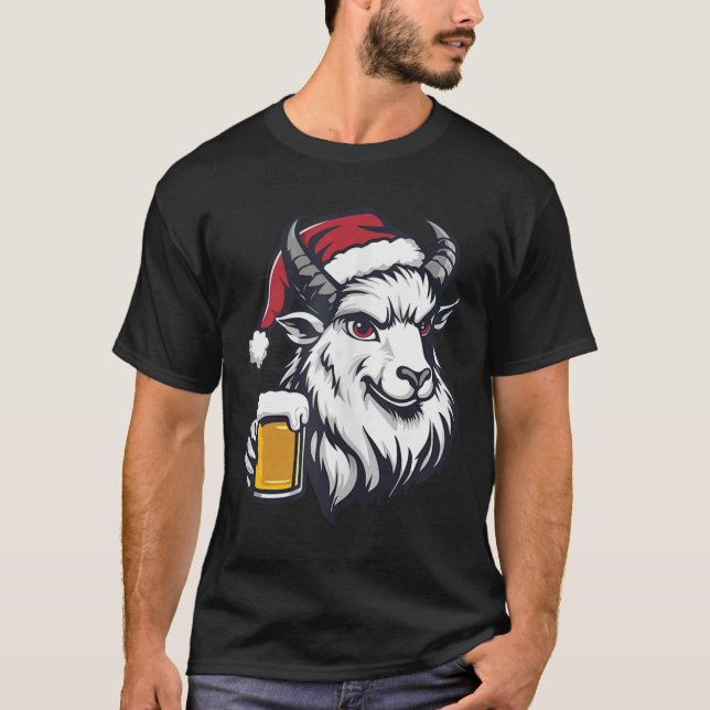 Camiseta Engraçado Cabra De Natal Com BD (Frente)