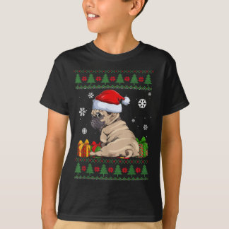Camiseta Engraçado Cachorro amante Bonito Pug Santa Hat Fei