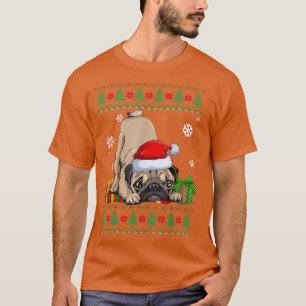 Camiseta Engraçado Cachorro amante Bonito PUG Santa Hat Fei