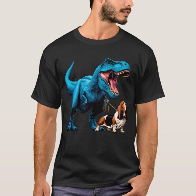 Camiseta Engraçado Cachorro Andando Cachorro no Basset Dino (Frente)