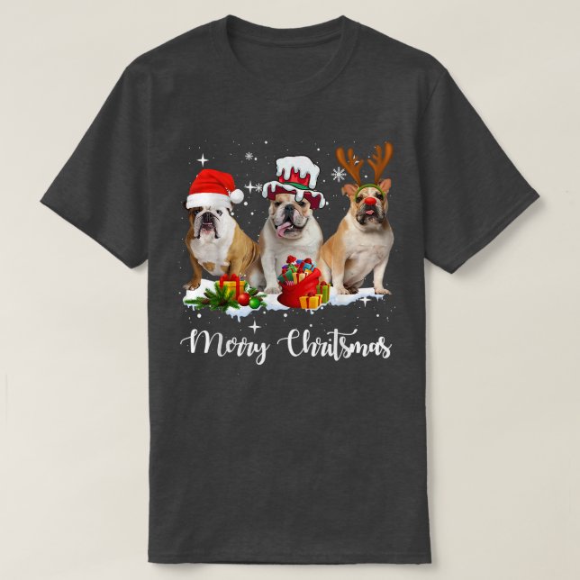 Camiseta Engraçado Cachorro Bulldog Feliz Festa De Natal Fa (Frente do Design)