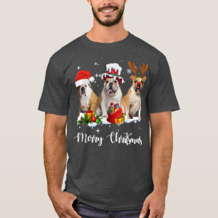 Camiseta Engraçado Cachorro Bulldog Feliz Festa De Natal Fa