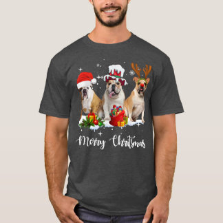 Camiseta Engraçado Cachorro Bulldog Feliz Festa De Natal Fa