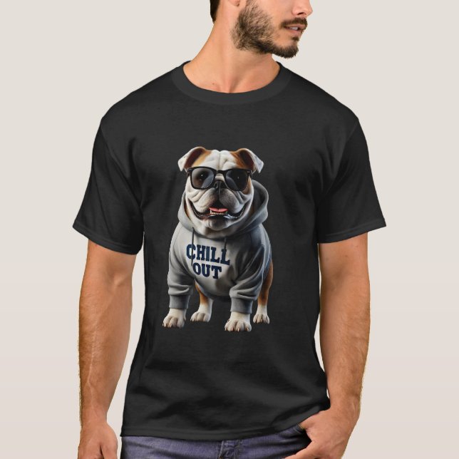 Camiseta Engraçado Cachorro-Cachorro Inglês Preguiçoso Chil (Frente)