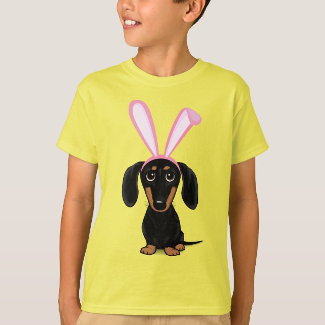 Camiseta Engraçado Cachorro Coelho Negro e Tan Dachshund (Frente)