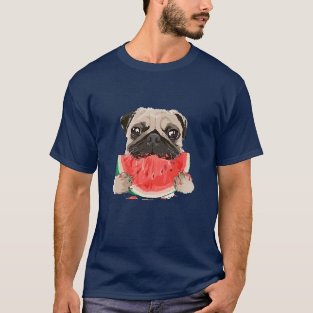Camiseta Engraçado Cachorro Comendo Melancia Amigo (Frente)