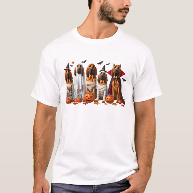 Camiseta Engraçado Cachorro de Halloween (Frente)