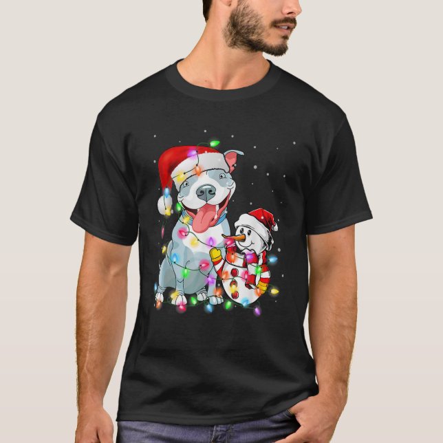 Camiseta Engraçado Cachorro de Natal Tee Snowman Xmas Light (Frente)
