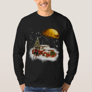 Camiseta Engraçado Cachorro Doberman Neve Red Truck Natal X
