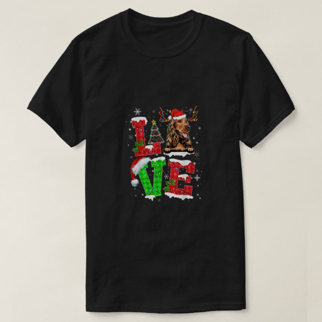 Camiseta Engraçado Cachorro Espanhol Árvore De Natal Luzes  (Frente do Design)