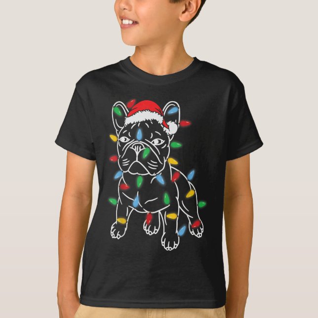 Camiseta Engraçado Cachorro Negro Cachorro de Natal Árvore  (Frente)