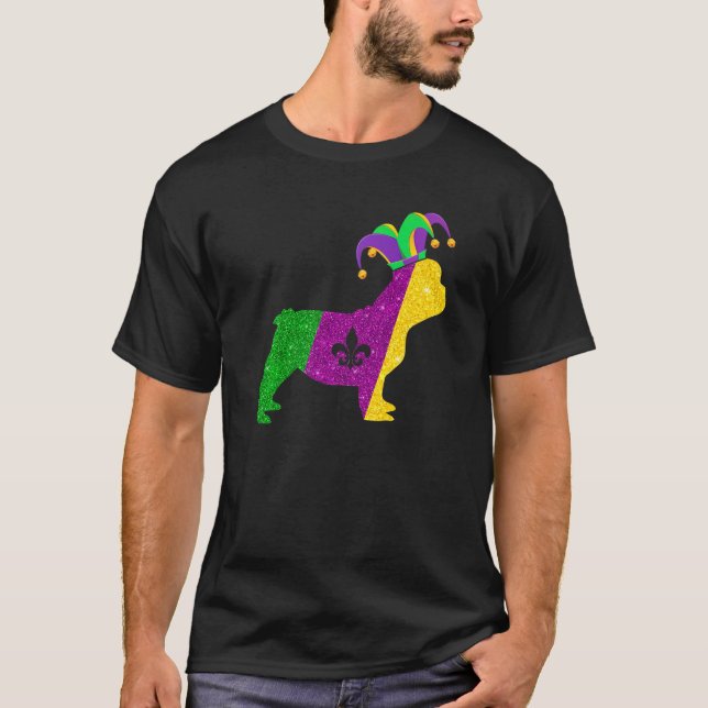 Camiseta Engraçado Cachorro Negro Mardi Gras Party Mask Bea (Frente)