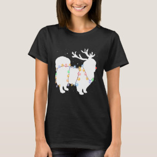 Camiseta Engraçado Cachorro Pekingês Árvore de Natal Luzes