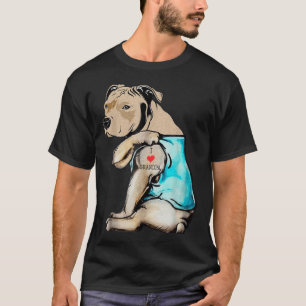 Camiseta Engraçado Cachorro Pitbuloso Adoro Vovô Tattoo Eng