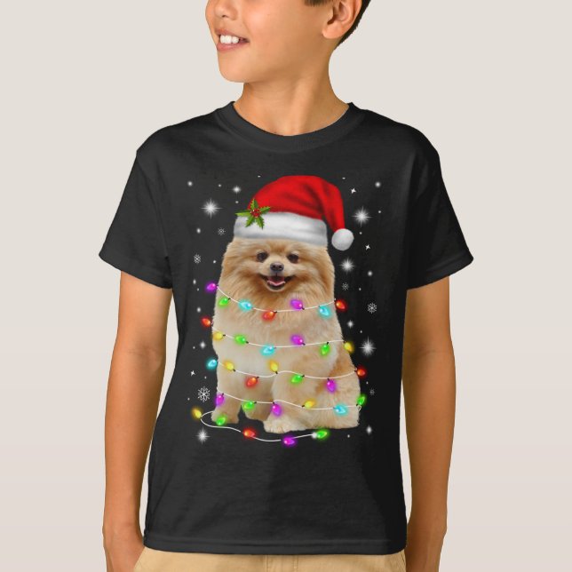 Camiseta Engraçado Cachorro Pomeraniano Noel Hights Lo (Frente)
