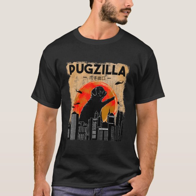 Camiseta Engraçado Cachorro Pugzilla Presente De Natal Para (Frente)