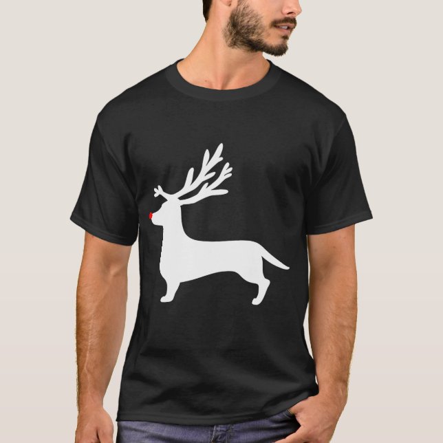 Camiseta Engraçado Cachshund Cão-de-Natal Reindeer Antlers (Frente)