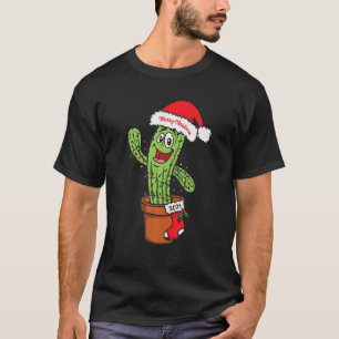 Camiseta Engraçado Cactus Árvore de Natal Luz Santa Hat X
