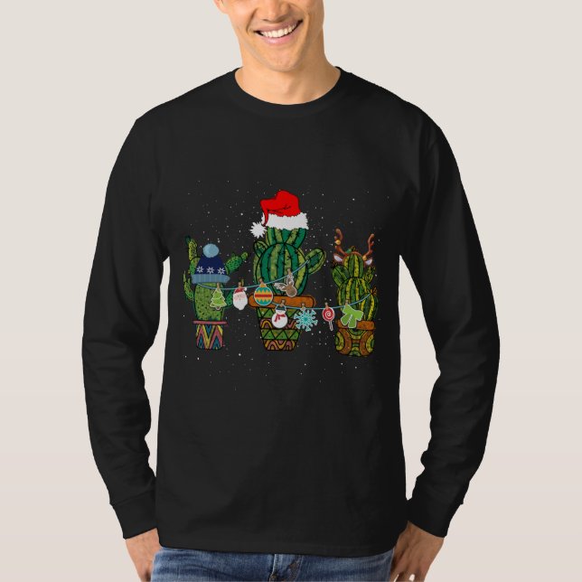 Camiseta Engraçado Cactus Lights Santa Hater Sweater Xmas T (Frente)