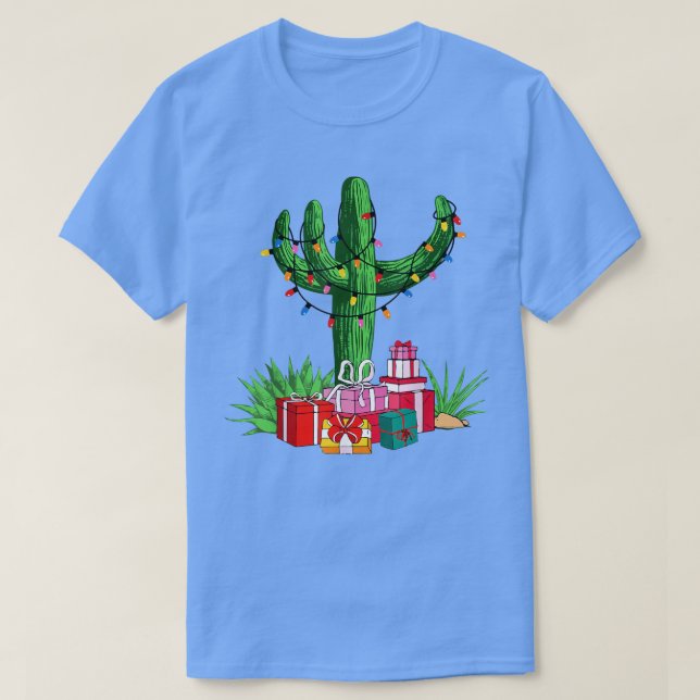 Camiseta Engraçado Cactus natalino Luz de Natal Correspondê (Frente do Design)