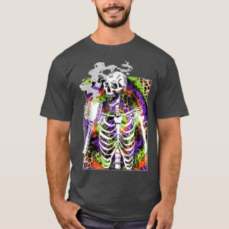 Camiseta Engraçado Café Quente Bebendo Skeleton Tie Dye Lep