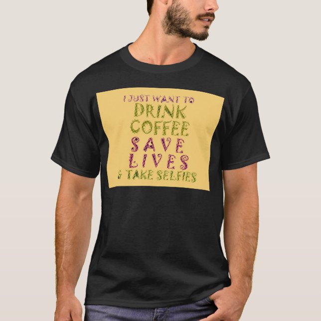 Camiseta Engraçado Café Selfie Design (Frente)