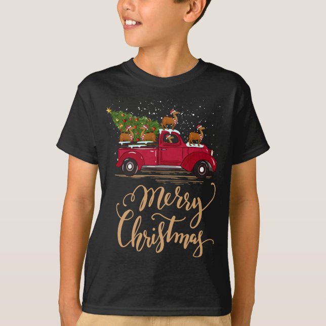 Camiseta Engraçado Camel Dirigindo Caminhão de Árvore de Na (Frente)
