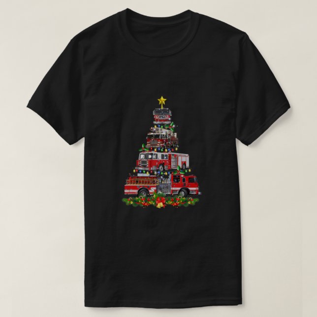 Camiseta Engraçado Caminhão de Bombeiros de Natal Tree Xmas (Frente do Design)