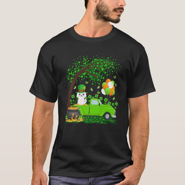 Camiseta Engraçado Caminhão Verde Shamrock Folaf Cat St Pat (Frente)